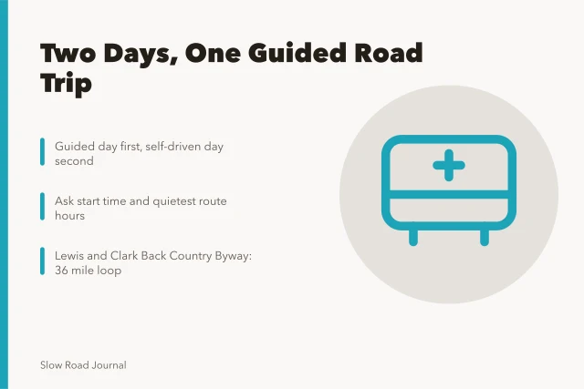 number, advertisement, yellow, colour, asphalt, road, digit, numbering, two, number, number, number, number, number. Building a two-day itinerary around one guided road trip operator