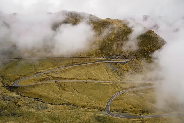 fog, winding road, romania, mountain, landscape, clouds, autumn, highway, road, countryside, country road, nature, winding road, winding road, winding road, winding road, winding r