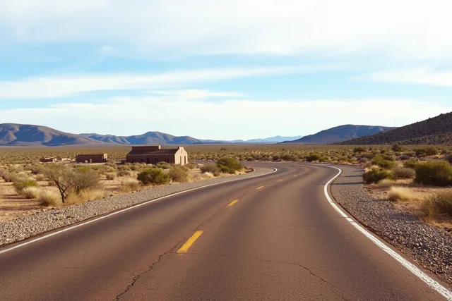 Paved backroad byway curving past mining town ruins in New Mexico desert. Short paved loop or long gravel run: backroad itineraries compared