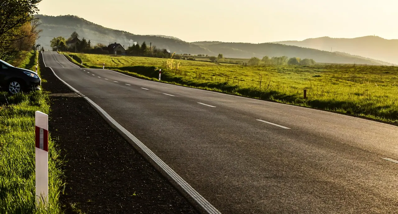 highway, sunset, evening, nature, countryside, road, country road, landscape