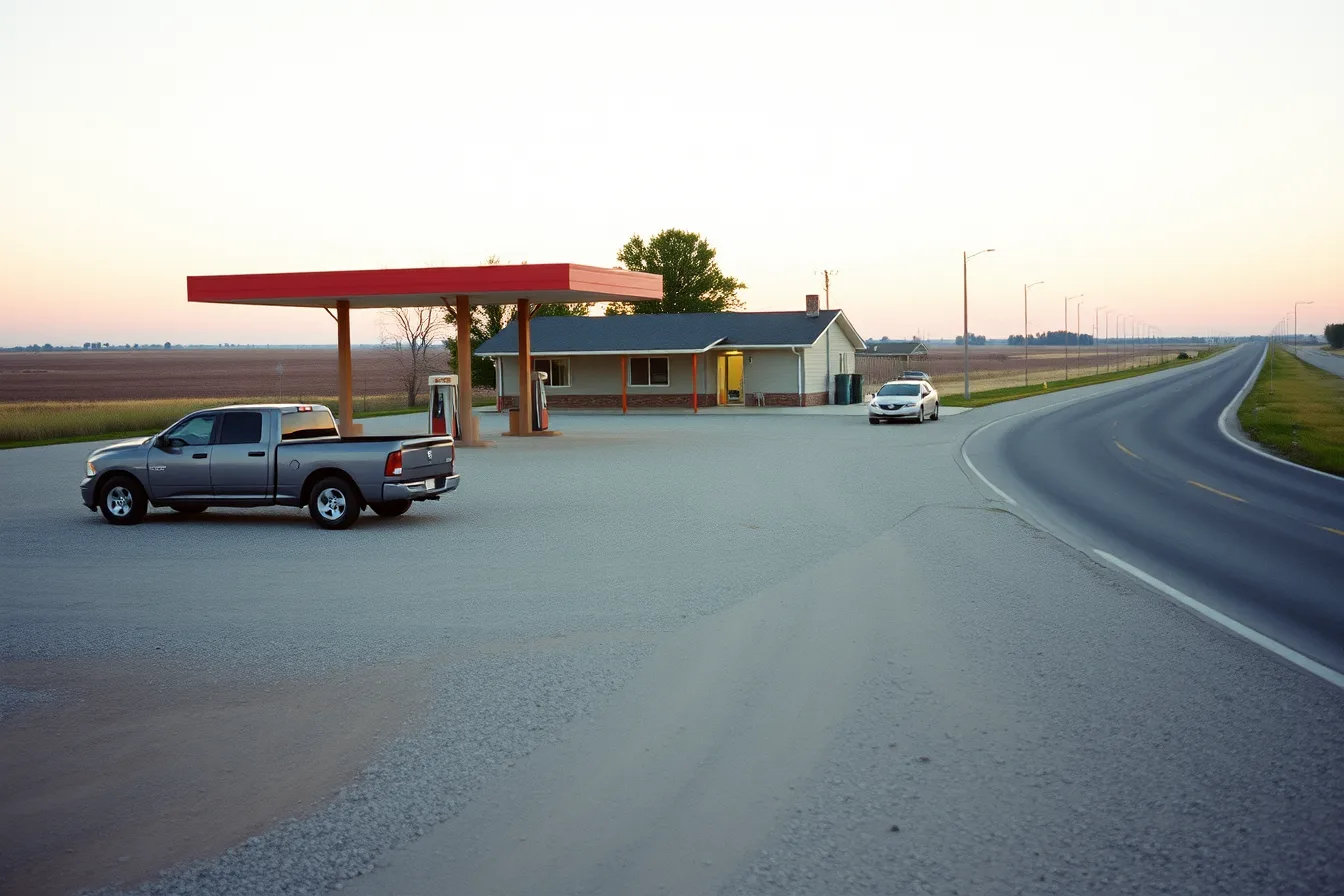 Rural highway fuel stop and trailer parking lot at dawn. Can a town back a road trip operator with more than a friendly wave?