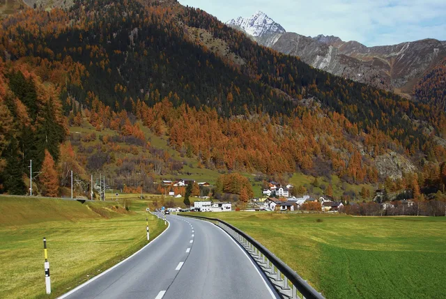 mountain, mountain landscape, highway, top, distant view, autumn, massif, mountain range, nature, colors of autumn, roadside, alpine village. Small businesses can do for a scenic drive what agencies cannot