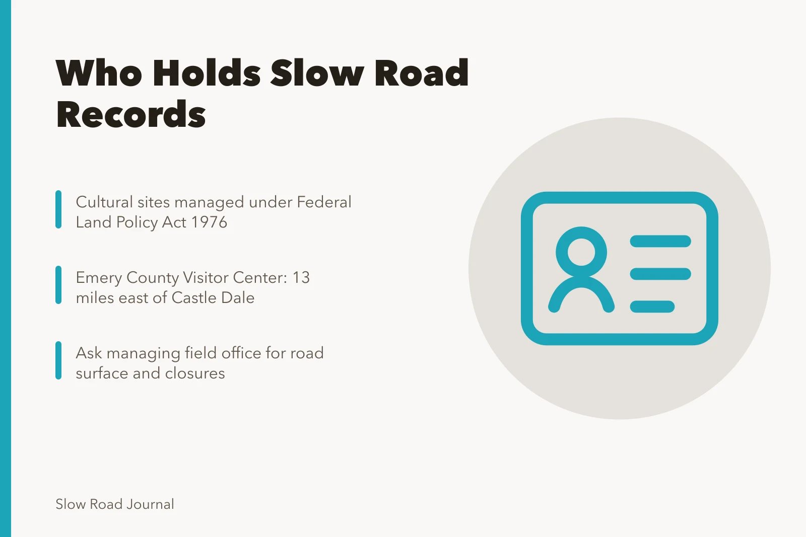 Card: who holds slow road records, cultural site laws, visitor center tips. Who actually holds the records for a slow road case study route?