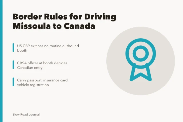Border crossing rules for driving from Missoula into Canada. Driving from Missoula, MT into Canada on historic routes, what rules require