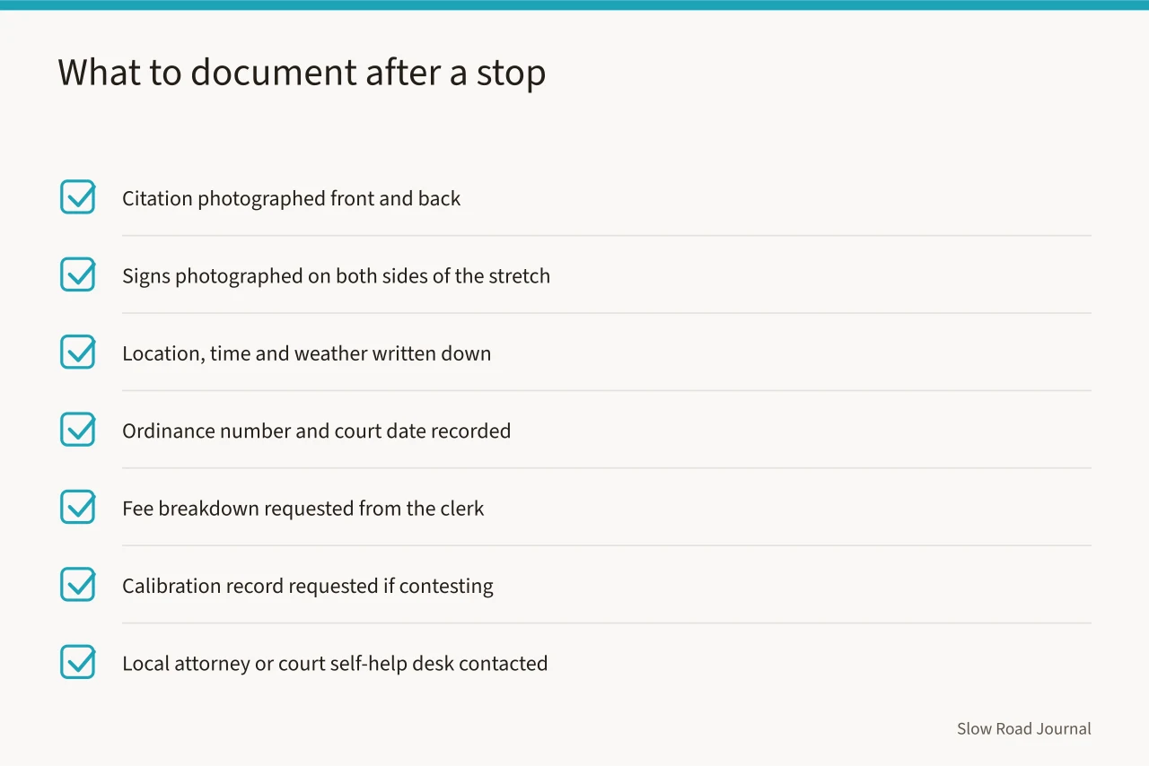 Checklist of documents and photos to keep after a traffic stop (Small-town speed traps in the Deep South, what AAA and state DOTs say)